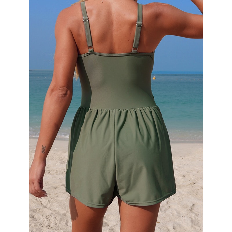 Tummy Control One Piece Swim Romper With Mesh Detail And Pockets 1