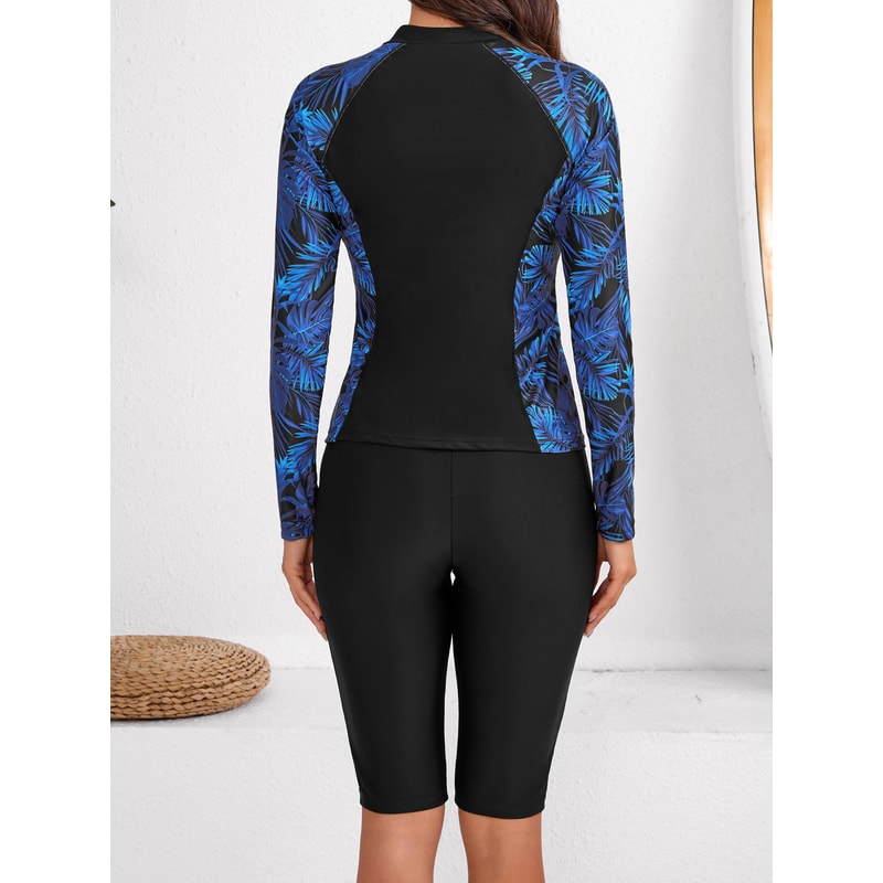 Tropical Print Womens Rash Guard Set Quick Dry Surf Swimwear