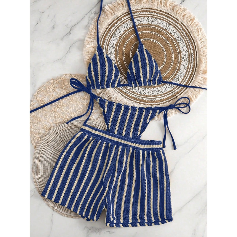 Mesh Tie Up Bikini Set With High Cut Bottoms 6