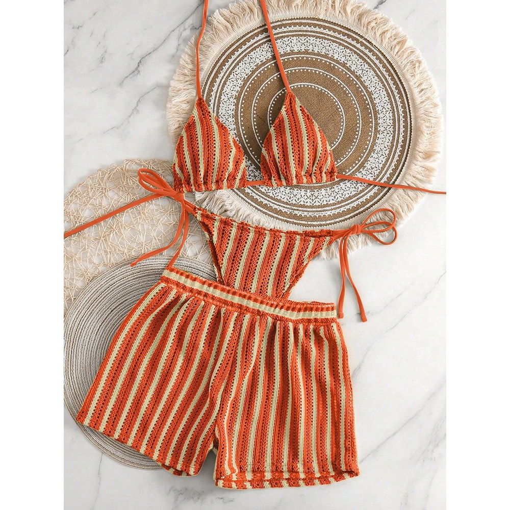 Mesh Tie Up Bikini Set With High Cut Bottoms 4