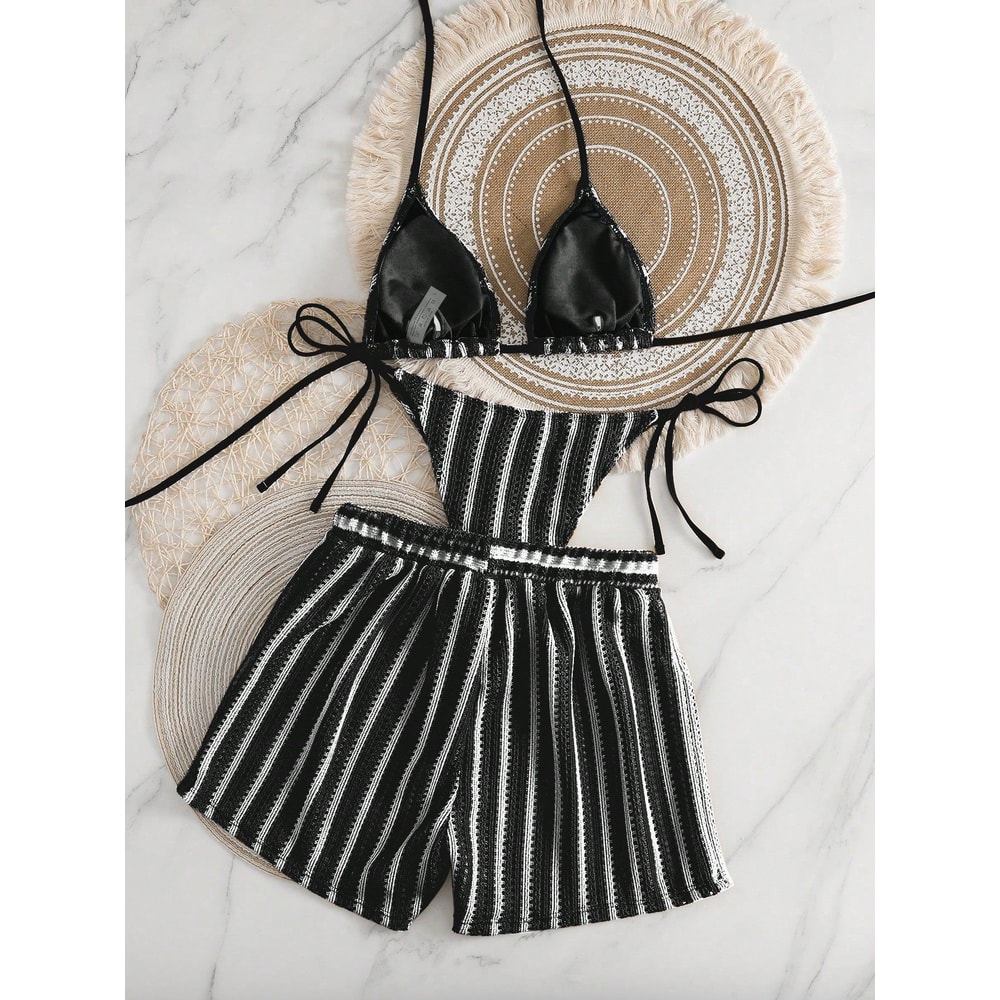 Mesh Tie Up Bikini Set With High Cut Bottoms 5