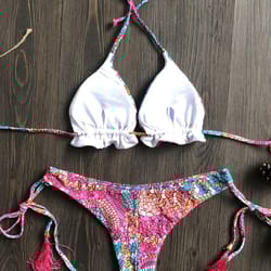 floral string bikini set push up women swimwear