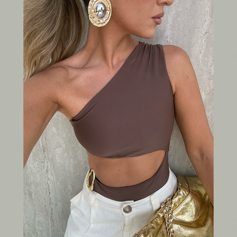 One Shoulder One Piece Swimsuit High Waist Monokini For Women 2