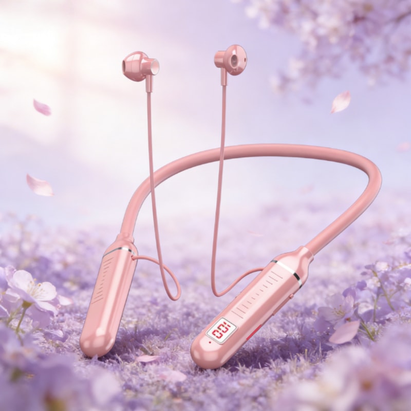 LED Display Wireless Neckband Bluetooth Headphones with Mic and TF Card Support