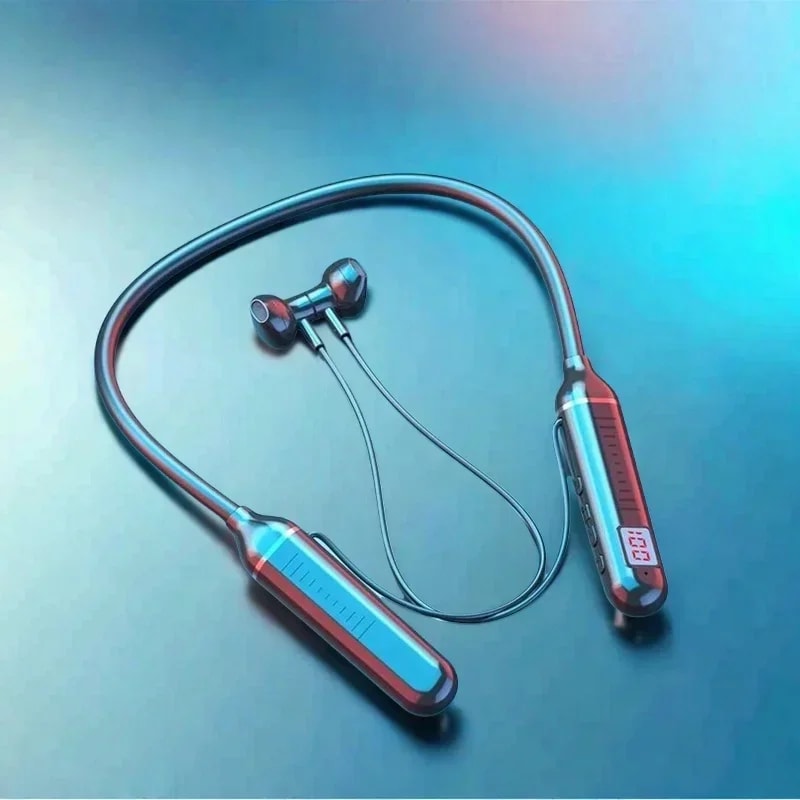 LED Display Wireless Neckband Bluetooth Headphones with Mic and TF Card Support