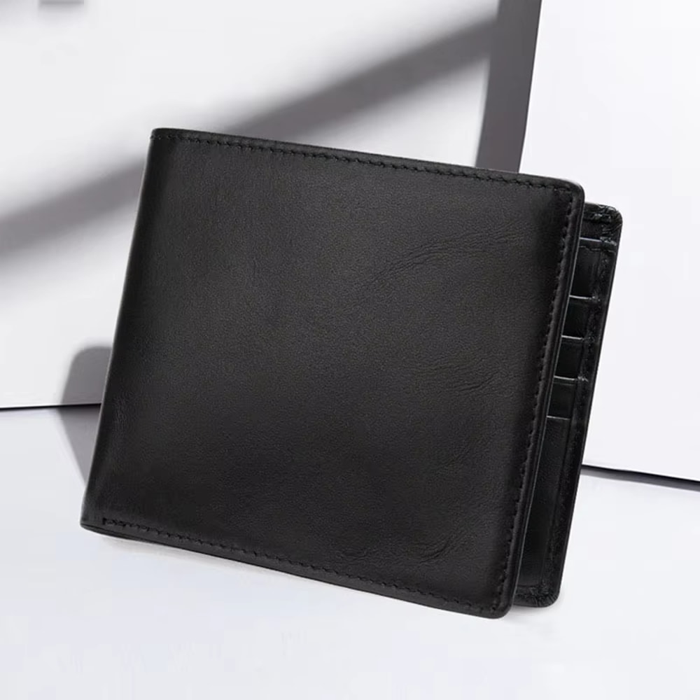Soft Genuine Leather Wallet for Men Compact Black Cow Leather Card Holder