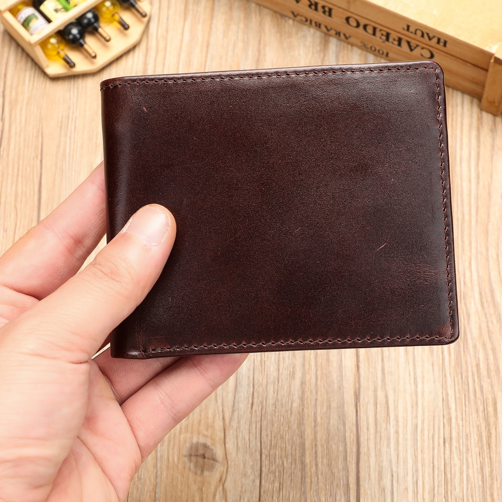 Soft Genuine Leather Wallet for Men Compact Black Cow Leather Card Holder