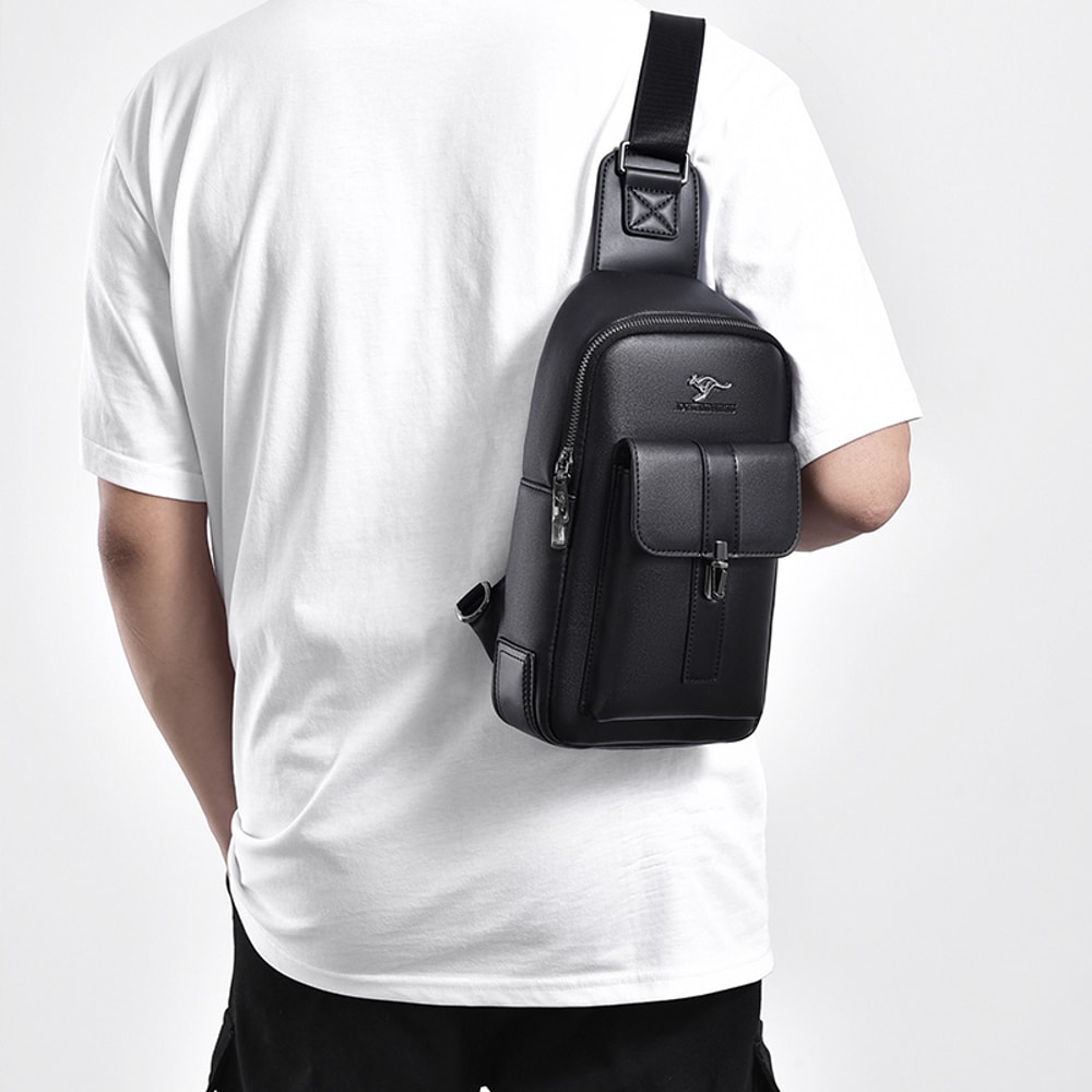 Mens Leather Chest Bag Travel Sling Crossbody Shoulder Bag 1