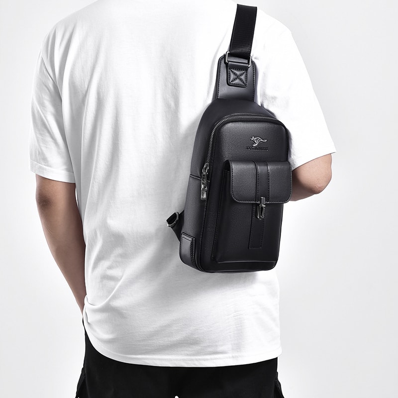 Mens Leather Chest Bag Travel Sling Crossbody Shoulder Bag 1