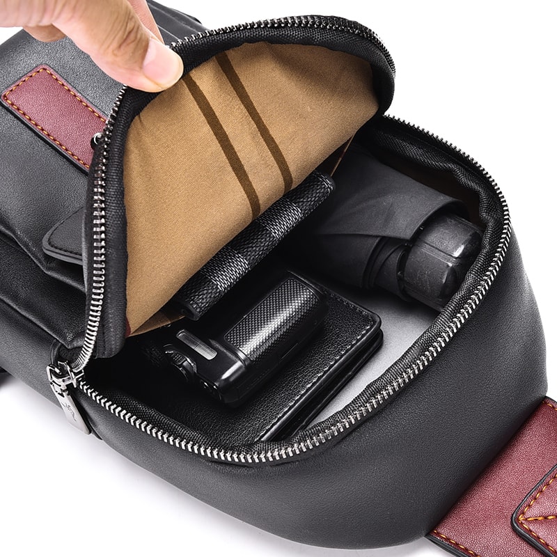 Mens Leather Chest Bag Travel Sling Crossbody Shoulder Bag 2
