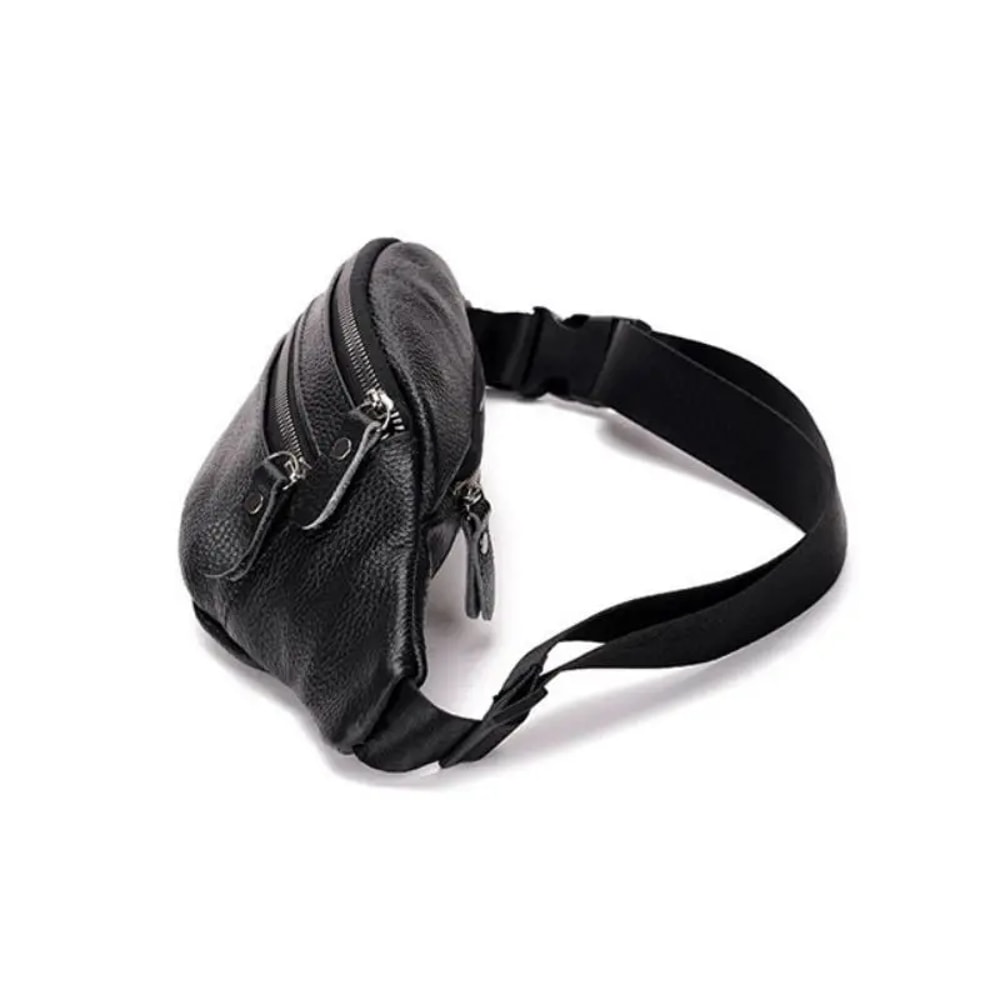 Mens Genuine Leather Sling Chest Bag With Double Zipper 1