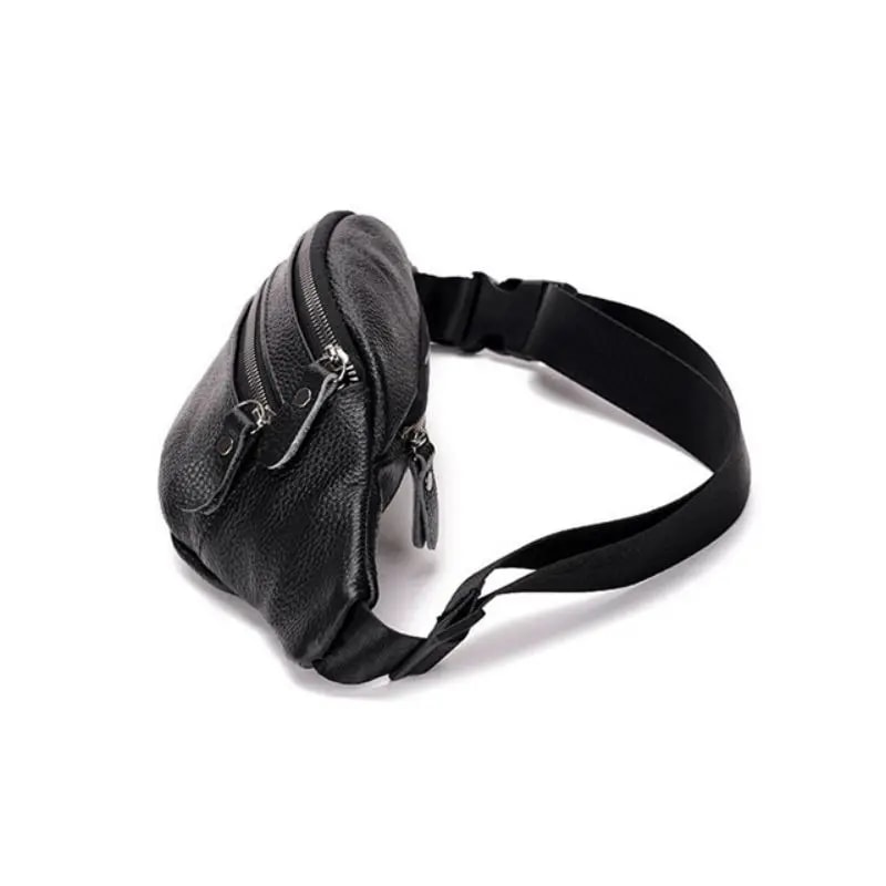 Mens Genuine Leather Sling Chest Bag With Double Zipper 1