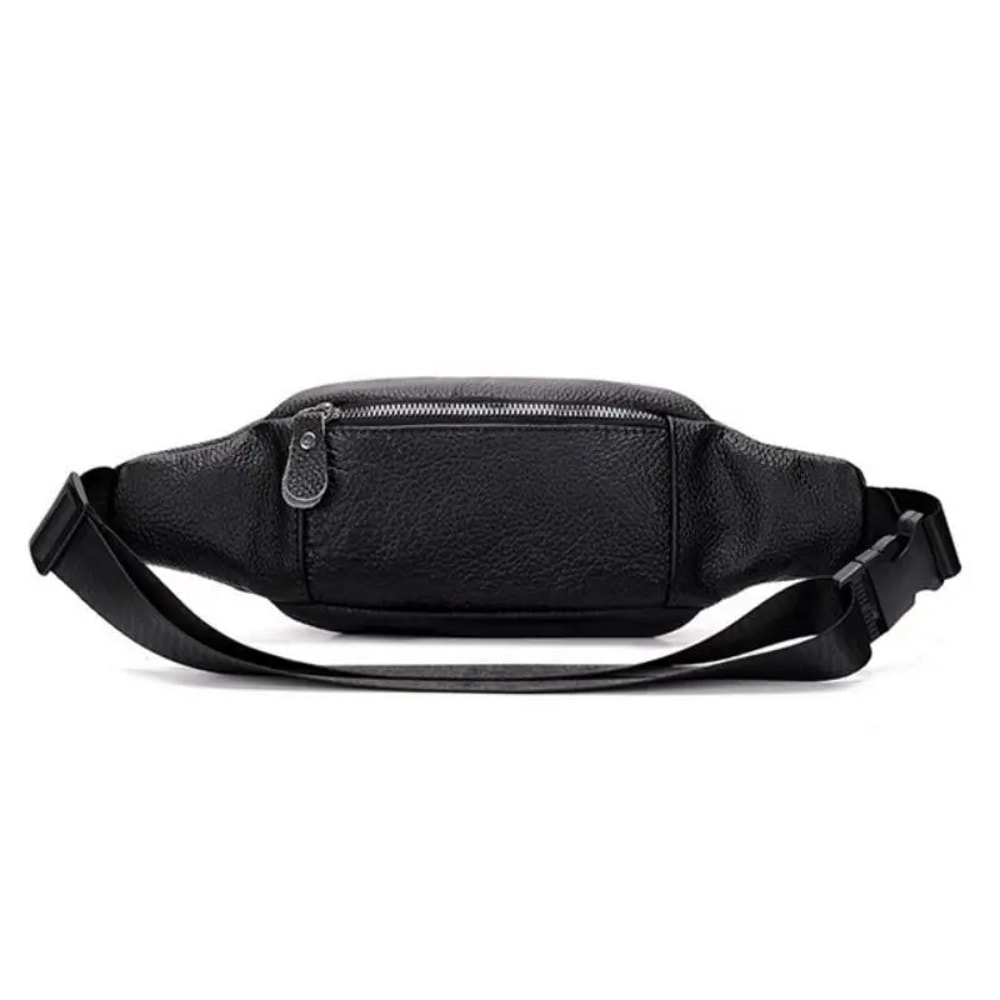 Mens Genuine Leather Sling Chest Bag With Double Zipper 2