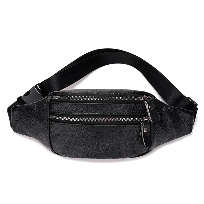 Mens Genuine Leather Sling Chest Bag With Double Zipper 5