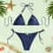 Solid Color Triangle Bikini Set Low Waist Bandage Swimwear For Women 5