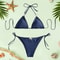 Solid Color Triangle Bikini Set Low Waist Bandage Swimwear For Women 5