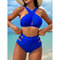 Cikini Solid Color Halter Neck Vacation Matching Bikini Set And Swim Trunks TwoPiece Bikini SetSumm 5