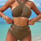 Cikini Solid Color Halter Neck Vacation Matching Bikini Set And Swim Trunks TwoPiece Bikini SetSumm 3