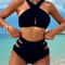 Cikini Solid Color Halter Neck Vacation Matching Bikini Set And Swim Trunks TwoPiece Bikini SetSumm 4