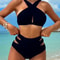 Cikini Solid Color Halter Neck Vacation Matching Bikini Set And Swim Trunks TwoPiece Bikini SetSumm 4