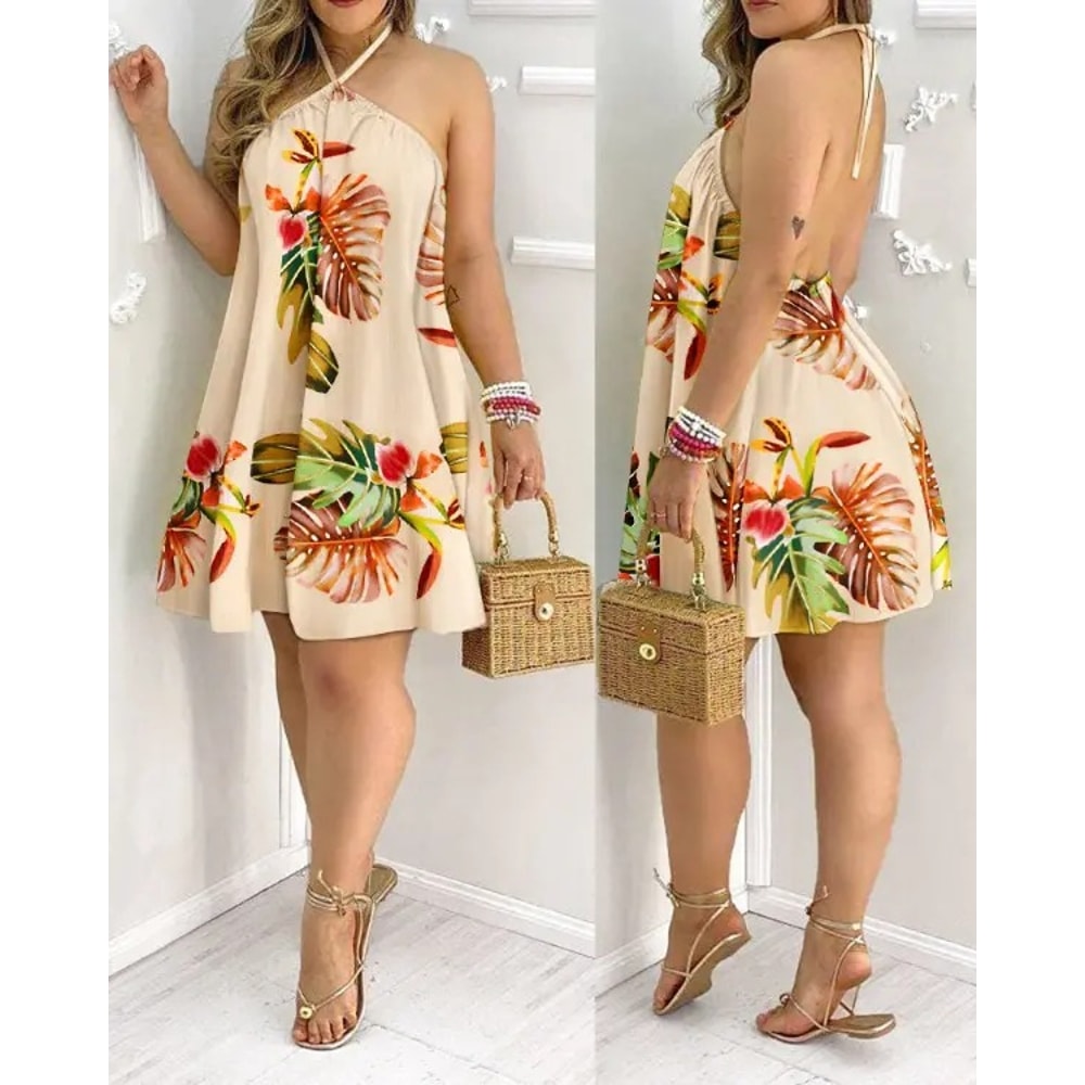 Boho Floral Halter Neck Backless Summer Dress 0
