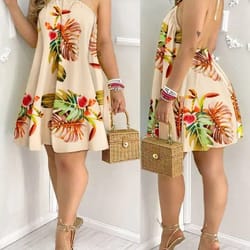 boho floral halter neck backless summer dress