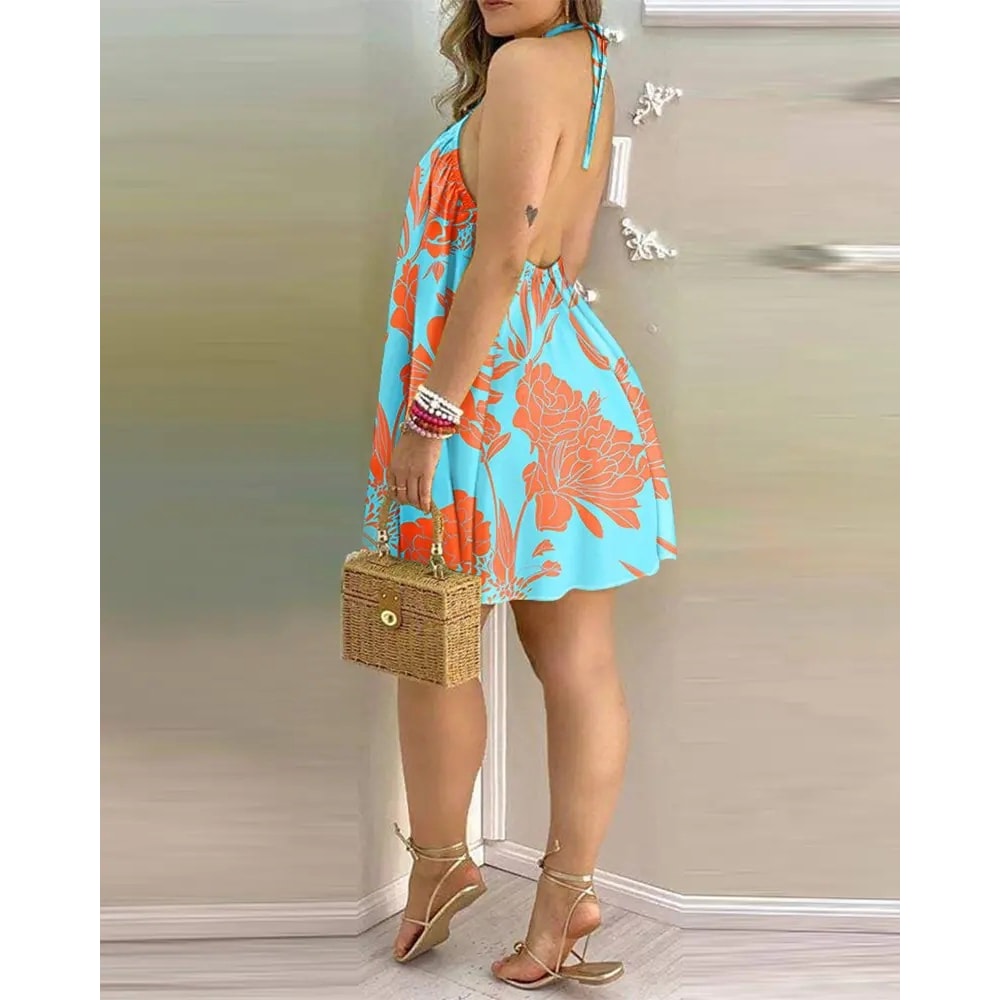 Boho Floral Halter Neck Backless Summer Dress 6