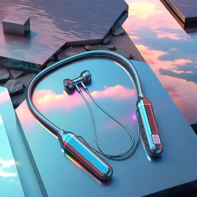 HiFi Bluetooth Neckband Headphones with LED Display and Mic