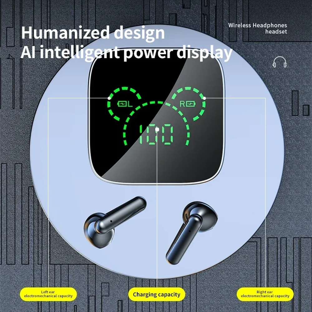 Wireless Bluetooth Earbuds with LED Display and Touch Control