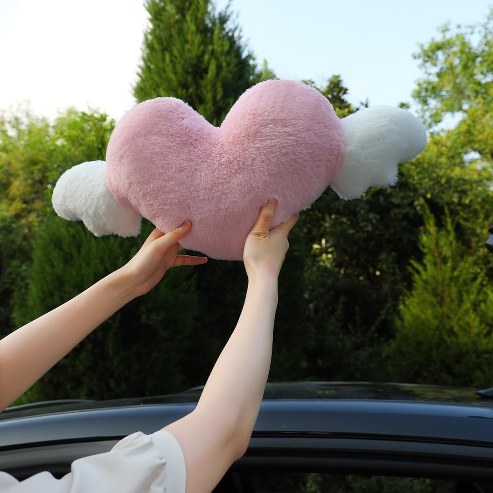 Pink Heart Angel Wings Car Headrest Pillow For Cute Neck Support 3