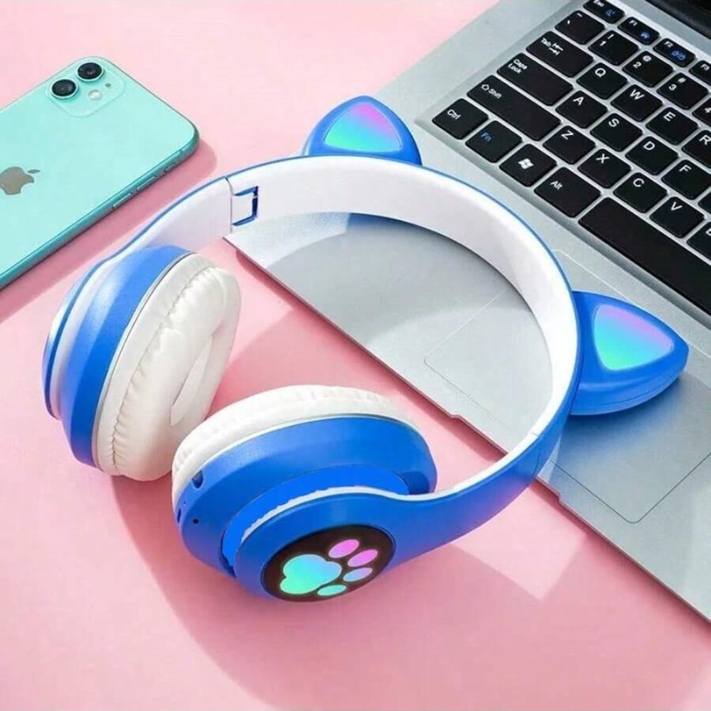 Cute Cat Ear Wireless Headphones with Microphone RGB Noise Cancelling Kids Headset for Stereo Music