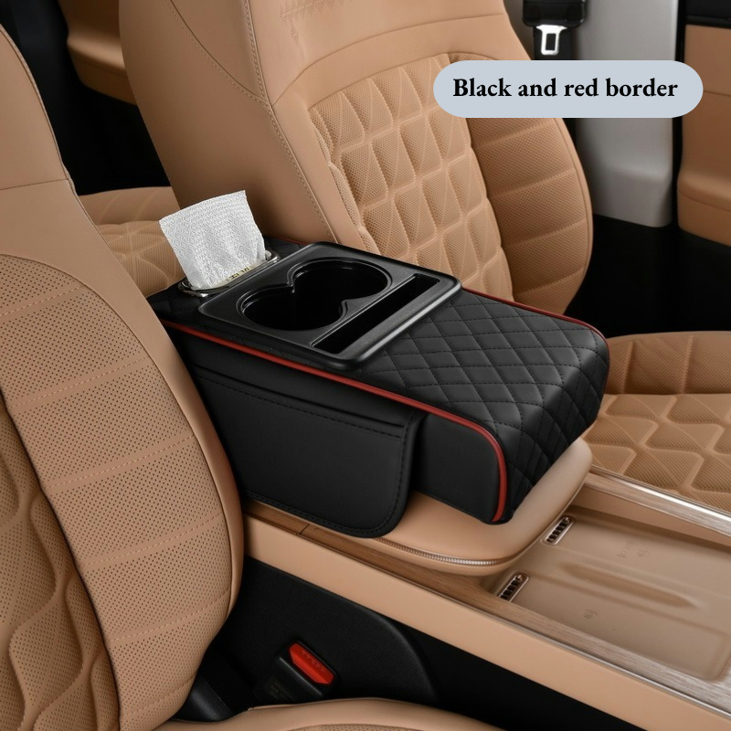 Car Armrest Cushion With Cup Holder Storage Pockets 2
