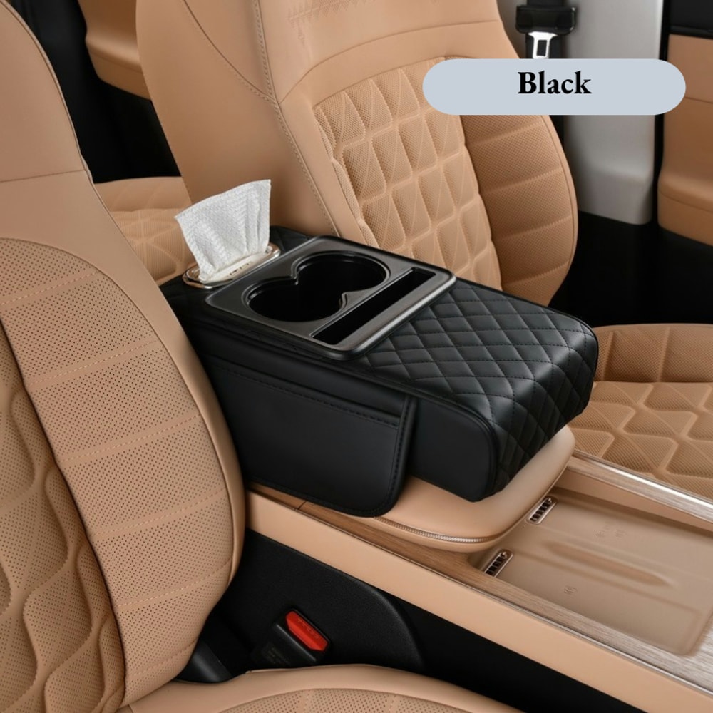 Car Armrest Cushion With Cup Holder Storage Pockets 6