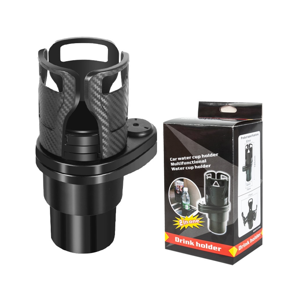 Rotating Car Cup Holder Expander with Double Layer Storage