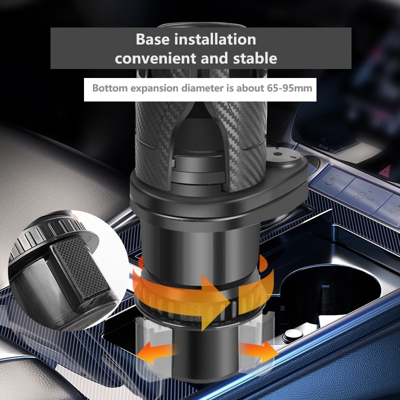 Rotating Car Cup Holder Expander with Double Layer Storage
