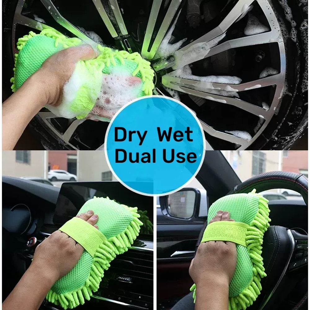 Premium Microfiber Car Wash Sponge & Car Detailing Gloves Auto Care Cleaning Kit for Efficient Scratch Free Washing