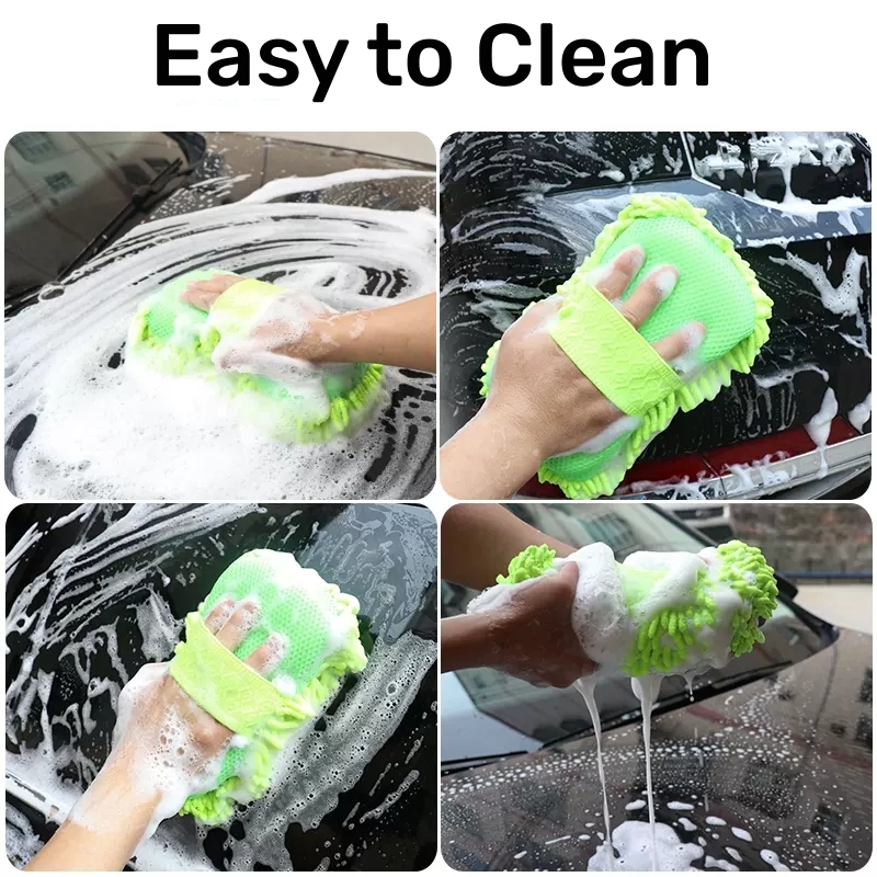 Premium Microfiber Car Wash Sponge & Car Detailing Gloves Auto Care Cleaning Kit for Efficient Scratch Free Washing