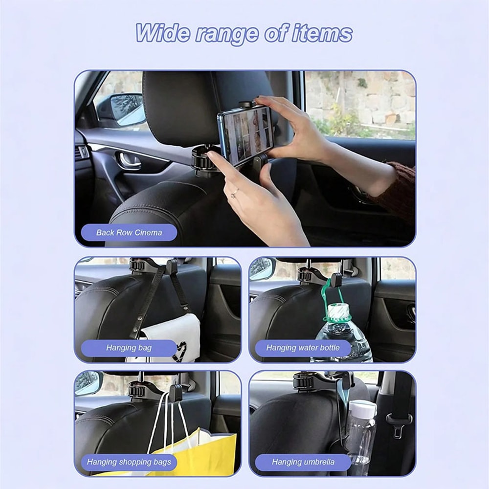 Car Seat Hook Phone Holder Rotatable Soft Silicone Secure Lock Hidden Design Fits Phones