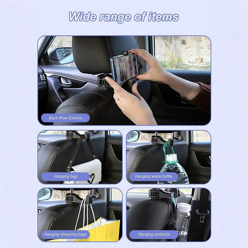Car Seat Hook Phone Holder Rotatable Soft Silicone Secure Lock Hidden Design Fits Phones