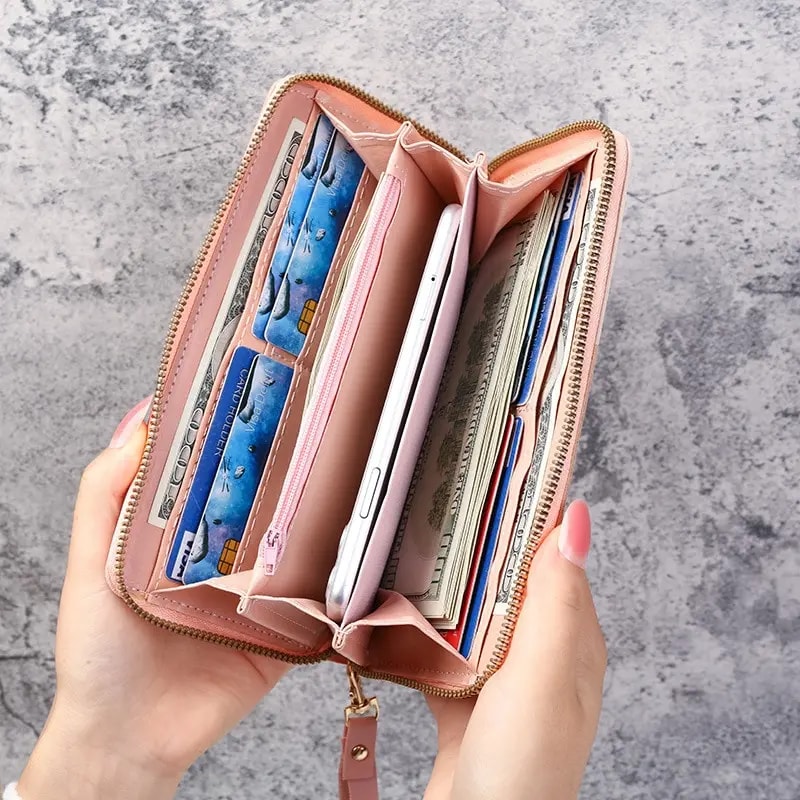 Stylish PU Leather Wallet Womens Long Purse With Coin And Card Holder Billfold Wallet 0