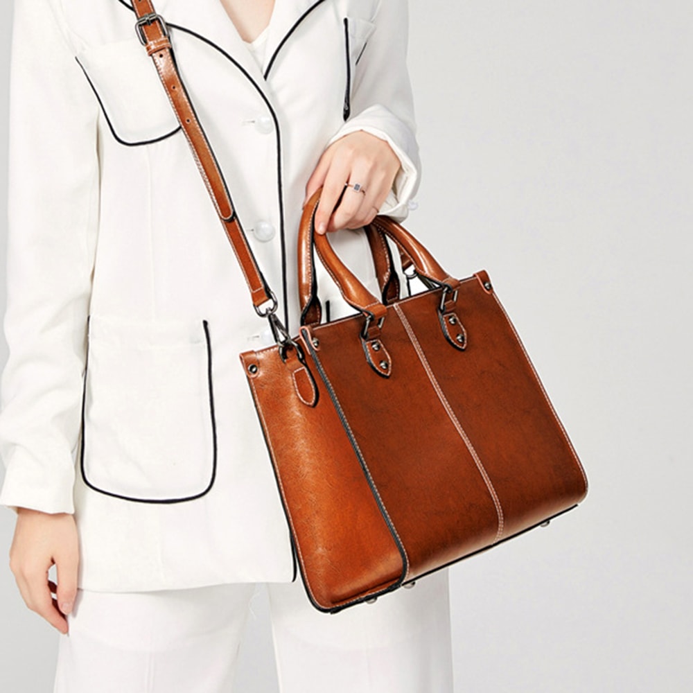 Womens Genuine Leather Crossbody Shoulder Tote Bag Cowhide Messenger Purse For Fashion Shopping And 2