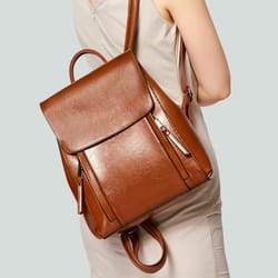 genuine leather womens backpack crossbody shoulder bag laptop rucksack for school & travel