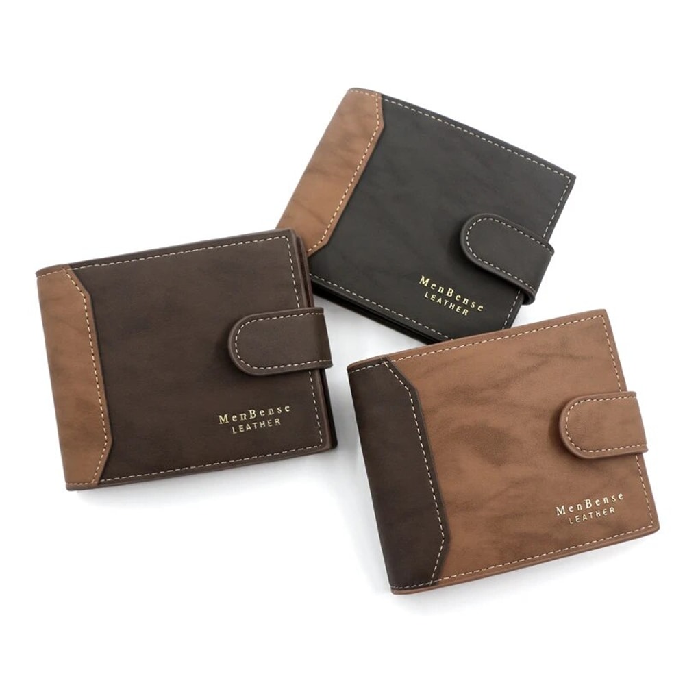 Mens PU Leather Wallet With Business Card Holder And Hasp Closure 0