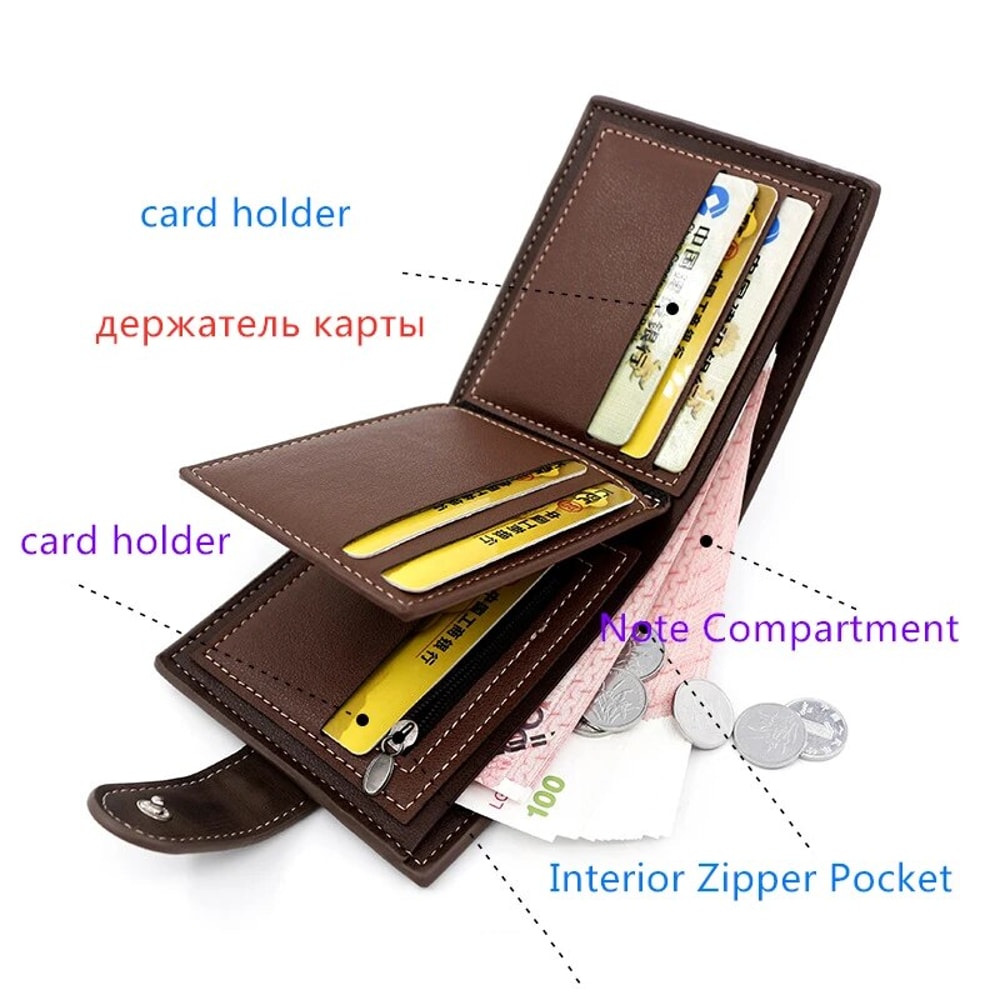 Mens PU Leather Wallet With Business Card Holder And Hasp Closure 1