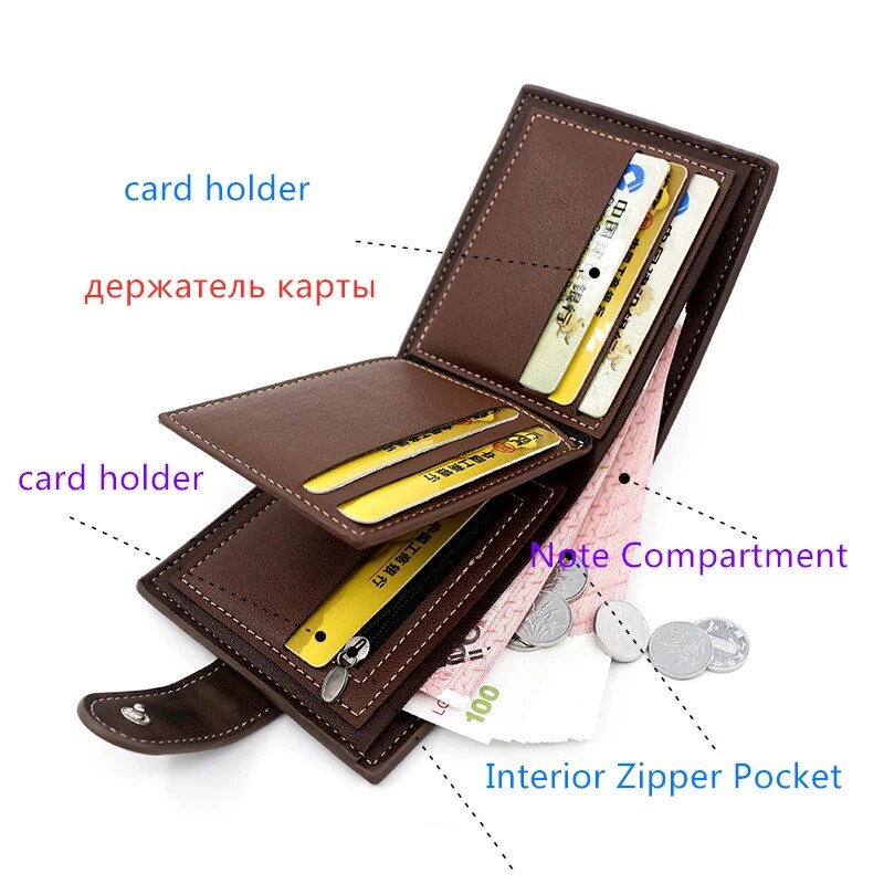 Mens PU Leather Wallet With Business Card Holder And Hasp Closure 1