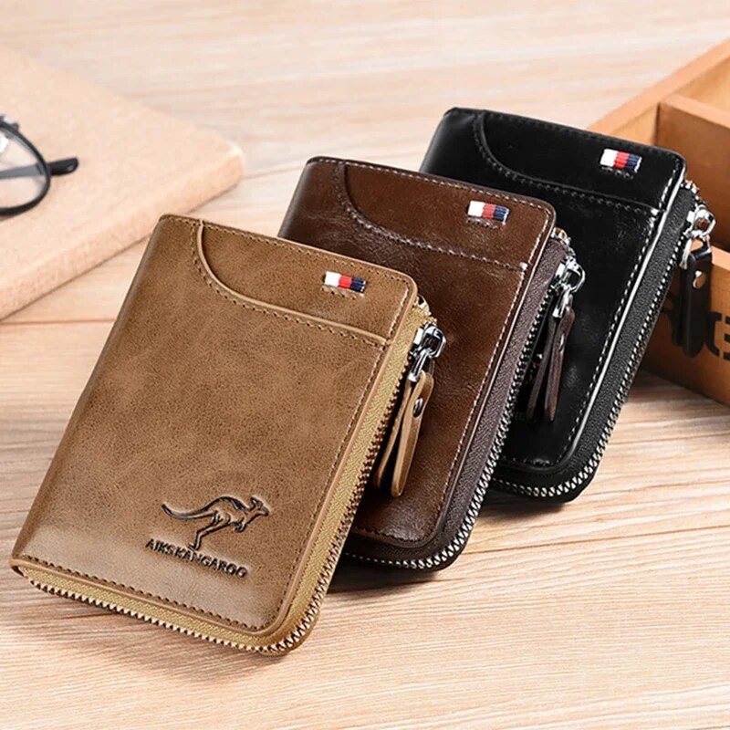 Luxury Mens Wallet With RFID Protection Leather Business Card Holder Zipper Purse For Men 0