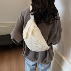 mens & womens casual solid color plush crossbody shoulder bag versatile waist bag for daily commuting
