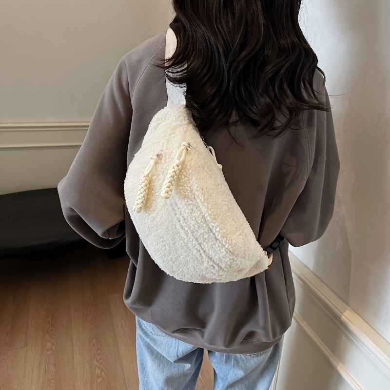 Mens & Womens Casual Solid Color Plush Crossbody Shoulder Bag Versatile Waist Bag for Daily Commuting