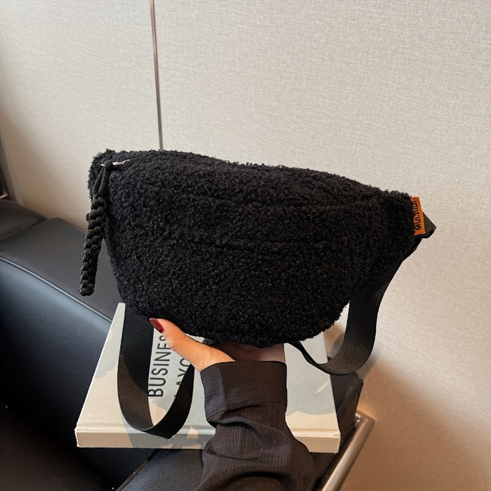 Mens & Womens Casual Solid Color Plush Crossbody Shoulder Bag Versatile Waist Bag for Daily Commuting