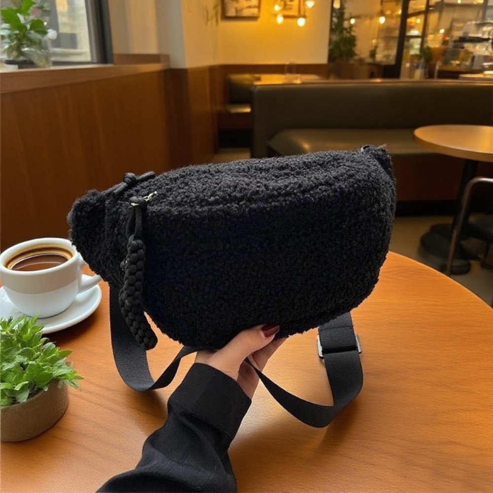 Mens & Womens Casual Solid Color Plush Crossbody Shoulder Bag Versatile Waist Bag for Daily Commuting